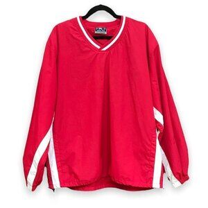 BAW Athletic Wear Red & White Two Stripe Pullover Jacket Men's Size Large